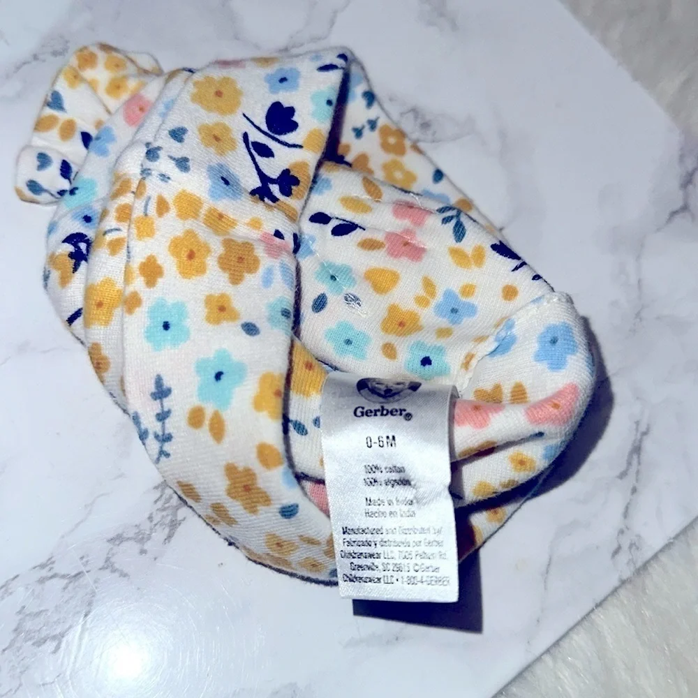 Floral Kids boho hats Headband and Beanie Set 0-6 Months